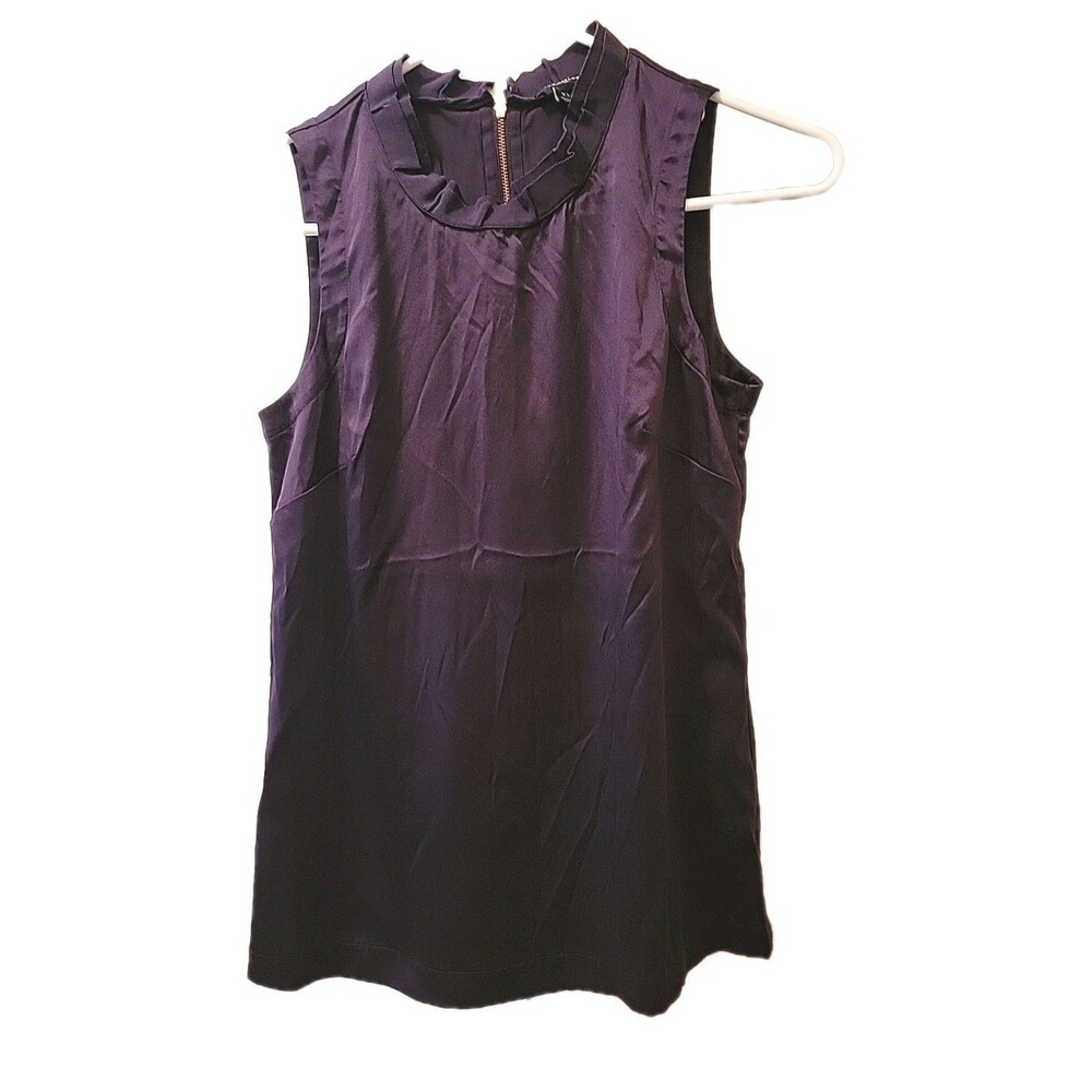 Ann Taylor Dark Purple Silk Blouse Tank Ruffled Neckline Size XXS Y2K Whimsigoth